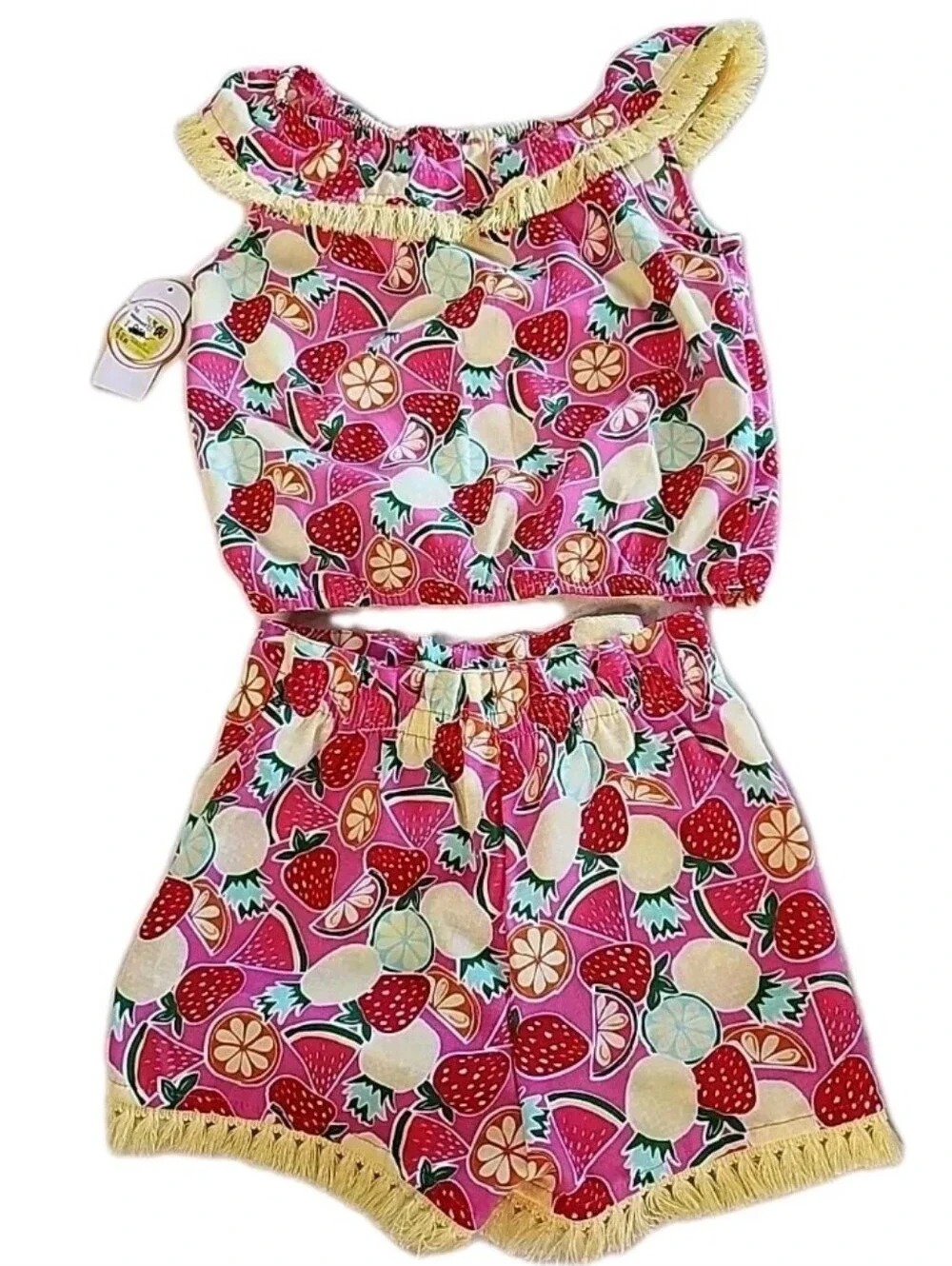 NWT Wonder Nation Toddler Girls Fruit Print 2-Piece Short Set Fringe Size 4T